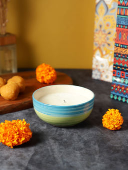 VarEesha - Ananda Blue Green 5 Inch Ceramic Candle