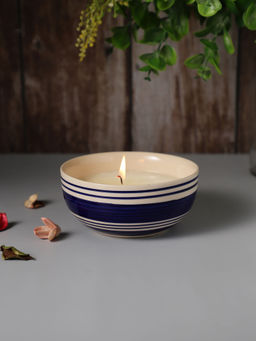 VarEesha - Indigo Blue Stripes 5 Inch Ceramic Candle