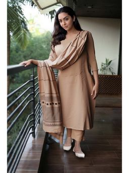 Gahan - Rayon Solid Beige Straight Kurta with Pant & Printed Dupatta (Set of 3)