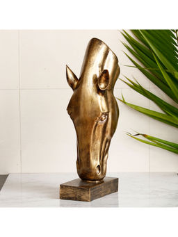 eCraftIndia - Golden Antique Finish Elegant Horse Face Handcrafted Polyresin Decorative Showpiece