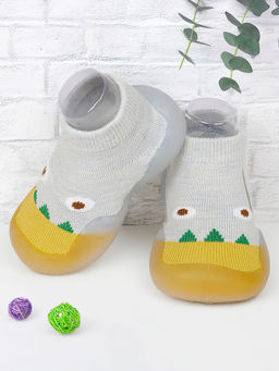 Baby Moo - Cute Eye Anti-Skid Slip-On Rubber Sole Shoes - Grey, Yellow