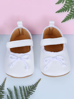 Baby Moo - Solid With Bow Premium Girls Anti-Slip Ballerina Shoes - White