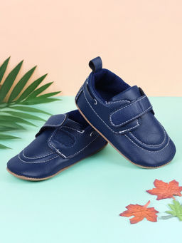 Baby Moo - Solid Hookloop Stylish Leather Velcro Shoes - Navy Blue