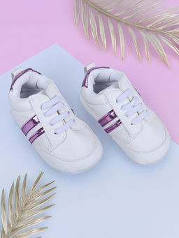 Baby Moo - Metallic Stripes Fancy Kids Anti-Slip Sneaker Shoes - White