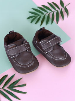 Baby Moo - Solid Hookloop Stylish Leather Velcro Shoes - Brown