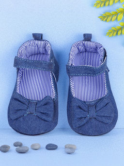 Baby Moo - Bow Premium Girls Anti-Slip Ballerina Booties - Blue