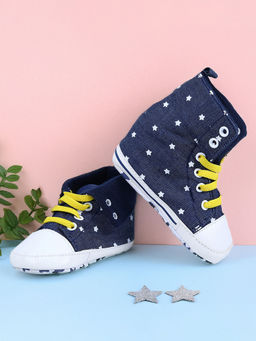 Baby Moo - Star High Top Foldable Denim Casual Sneaker Booties - Blue
