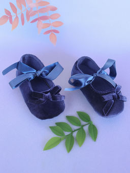 Baby Moo - Princess Bowknot Premium Girls Anti-Slip Ballerina Booties - Blue