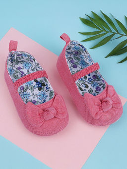 Baby Moo - Bowknot Premium Girls Anti-Slip Ballerina Booties - Peach