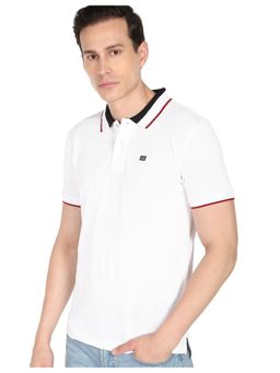 Arrow Sports - Men White Tipped Collar Solid Polo T-Shirt