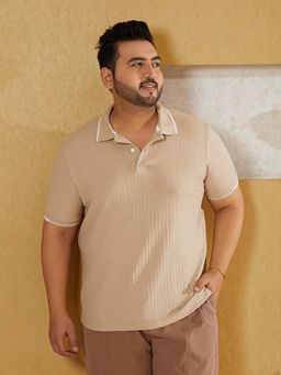 Instafab Plus - Men's Saltbox Beige Interweave-Textured Polo T-Shirt