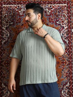 Instafab Plus - Men's Sage Green Duo-Striped Relaxed Polo T-Shirt