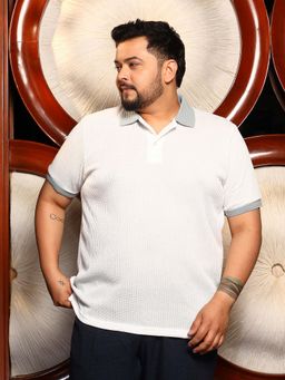 Instafab Plus - Men's Chalk White Textured Polo T-Shirt