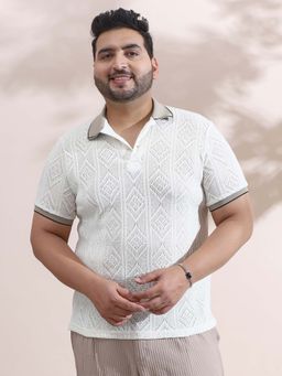 Instafab Plus - Men's Chalk White Rhombus Polo T-Shirt