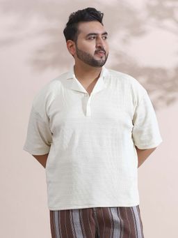 Instafab Plus - Men's Cream White Coil-Tactile Cuban Polo T-Shirt
