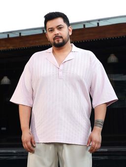 Instafab Plus - Men's Baby Pink Coil-Tactile Cuban Polo T-Shirt