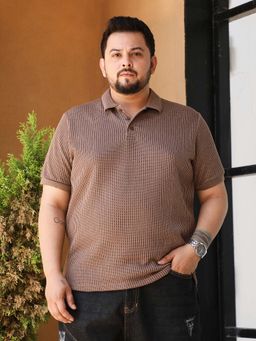 Instafab Plus - Men's Mocha Brown Solid Ribbed Polo T-Shirt