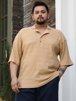 Instafab Plus - Men's Buff Beige Bubble Cuban Polo T-Shirt