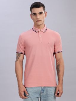 Tommy Hilfiger - Men Pink Cotton Collar Neck Polo T-Shirt