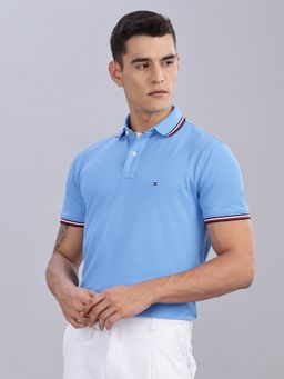 Tommy Hilfiger - Men Blue Cotton Collar Neck Polo T-Shirt