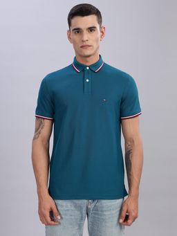 Tommy Hilfiger - Men Blue Cotton Collar Neck Polo T-Shirt