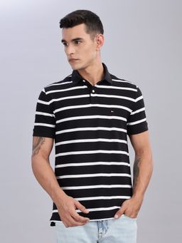 Tommy Hilfiger - Men Black Cotton Collar Neck Polo T-Shirt