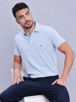 Tommy Hilfiger - Men Blue Cotton Collar Neck Polo T-Shirt
