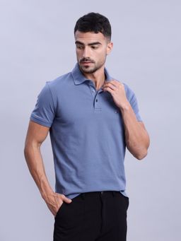 Tommy Hilfiger - Men Blue Cotton Collar Neck Polo T-Shirt