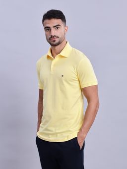 Tommy Hilfiger - Men Yellow Cotton Collar Neck Polo T-Shirt