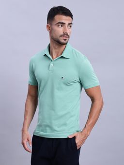Tommy Hilfiger - Men Green Cotton Collar Neck Polo T-Shirt