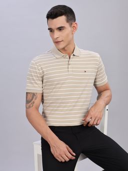 Tommy Hilfiger - Men Beige Cotton Collar Neck Polo T-Shirt