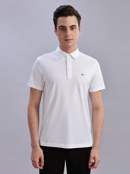Tommy Hilfiger - Men White Cotton Collar Neck Polo T-Shirt
