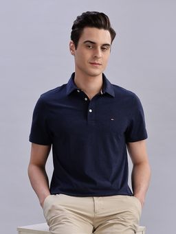Tommy Hilfiger - Men Blue Cotton Collar Neck Polo T-Shirt