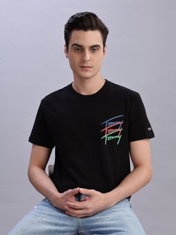 Tommy Hilfiger - Men Black Cotton Crew Neck T-Shirt