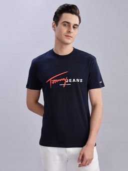 Tommy Hilfiger - Men Navy Blue Cotton Crew Neck T-Shirt