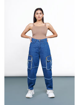 FREAKINS - Blue Baggy Frayed Patch Pocket Jeans