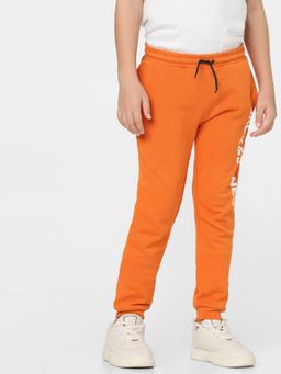 Jack & Jones Junior - Boys Orange Mid Rise Logo Print Sweatpants