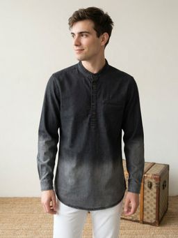 KUONS AVENUE - Men Black Ombre Washed Denim Kurta