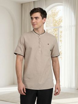 KUONS AVENUE - Men Taupe Mandarin Collar Short Kurta