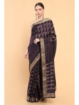 Soch - Women Maroon Silk Printed Saree with Stitched Blouse