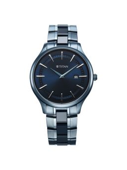 Titan - Men Slim Ceramic Fusion Blue Dial Stainless Steel Strap Analog Watch - 90142QD01 (M)