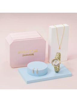 Sonata - Women POZE DROP 4 White Dial Metal Strap Analog Watch - SP80108YM01WF (M)