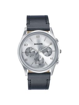 Sonata - Men Wedding Silver Dial Leather Strap Analog Watch - 77140SL02 (M)