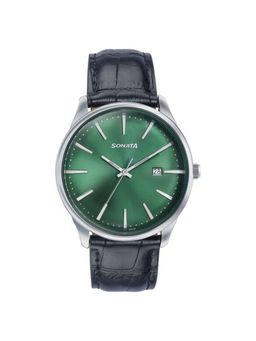 Sonata - Men Wedding Green Dial Leather Strap Analog Watch - 77166SL01 (M)