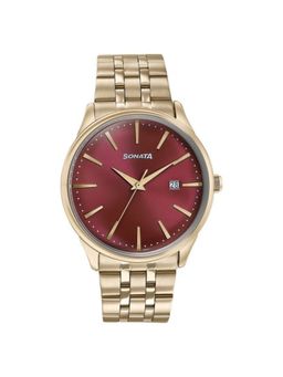 Sonata - Men Wedding Red Dial Stainless Steel Strap Analog Watch - 77166YM02 (M)