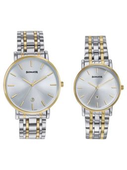 Sonata - Unisex Wedding Silver Dial Stainless Steel Strap Analog Watch - 7716787086BM01 (M)