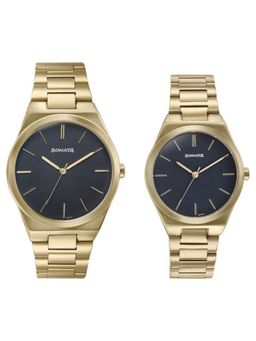 Sonata - Unisex Wedding Black Dial Stainless Steel Strap Analog Watch - 7716987088YM01 (M)