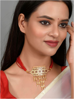 Silvermerc Designs - Gold Plated Wedding Ethnic Layered Long Necklace for Women