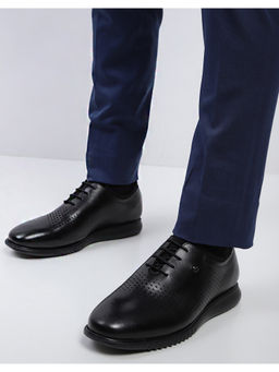 Monte Carlo - Mens Black Solid Lace Up Genuine Leather Casual Sneakers