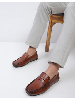 Monte Carlo - Mens Tan Solid Slip On Genuine Leather Loafers